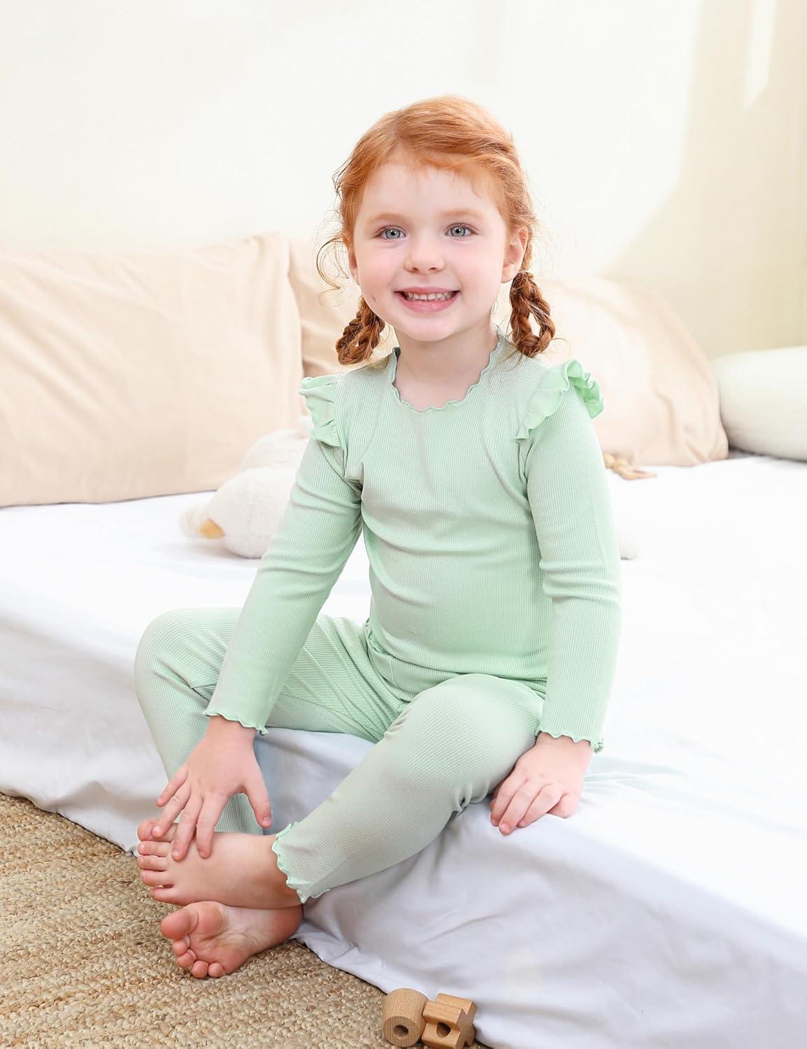 imageDIPUG Toddler Baby Pajamas Long Sleeve Ruffle Pajama Set for Girls Kids Solid Pjs Soft Sleepwear 12M7YGreen