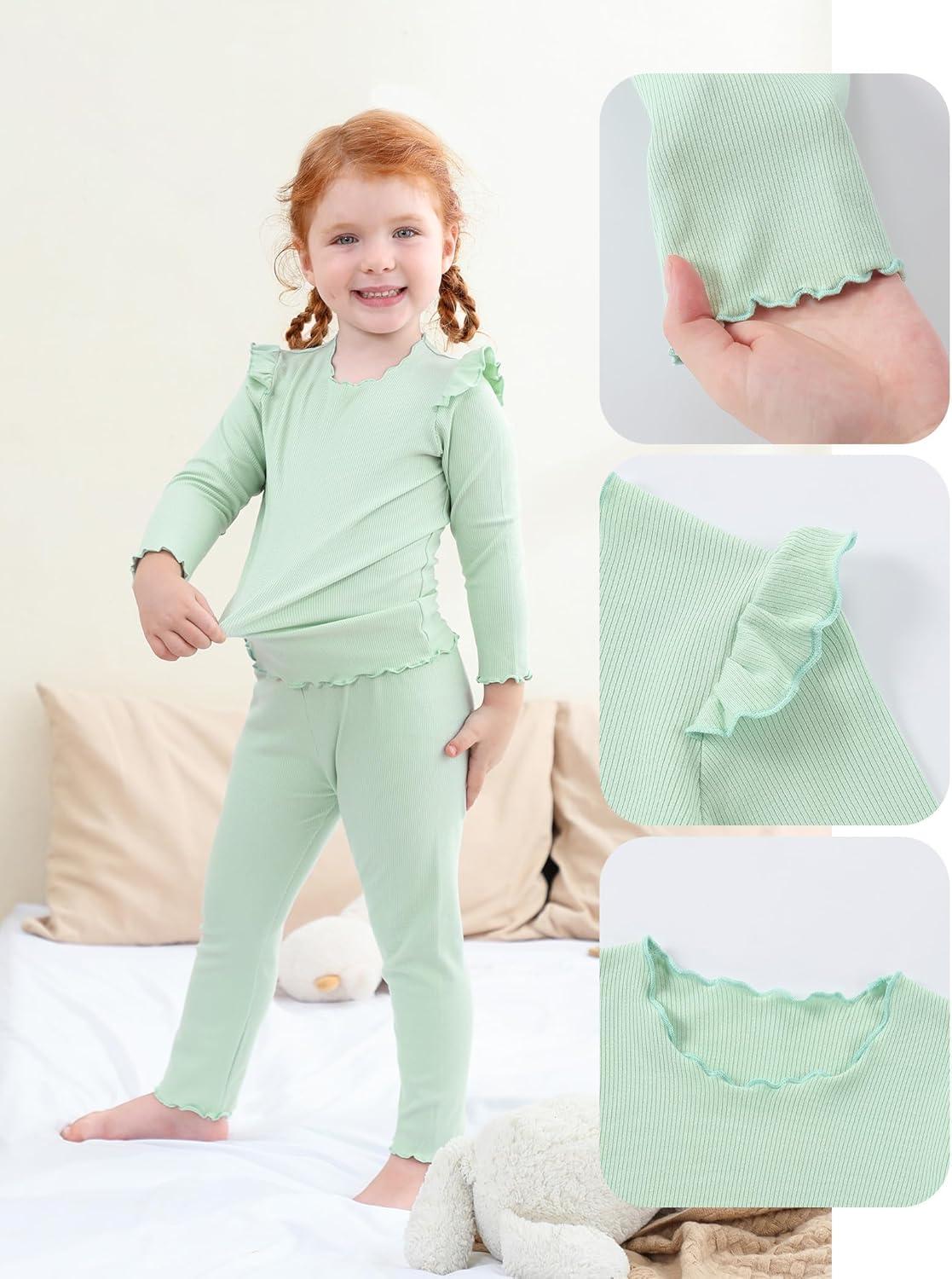 imageDIPUG Toddler Baby Pajamas Long Sleeve Ruffle Pajama Set for Girls Kids Solid Pjs Soft Sleepwear 12M7YGreen