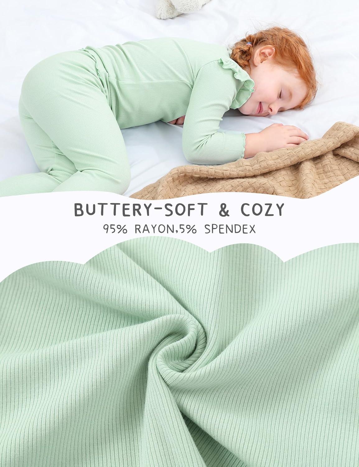 imageDIPUG Toddler Baby Pajamas Long Sleeve Ruffle Pajama Set for Girls Kids Solid Pjs Soft Sleepwear 12M7YGreen