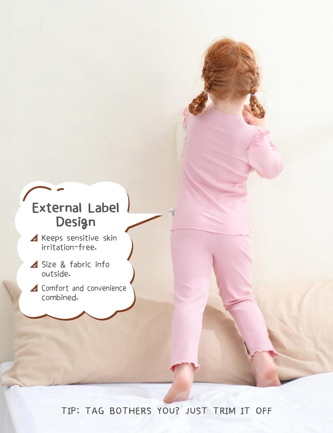 imageDIPUG Toddler Baby Pajamas Long Sleeve Ruffle Pajama Set for Girls Kids Solid Pjs Soft Sleepwear 12M7YPink