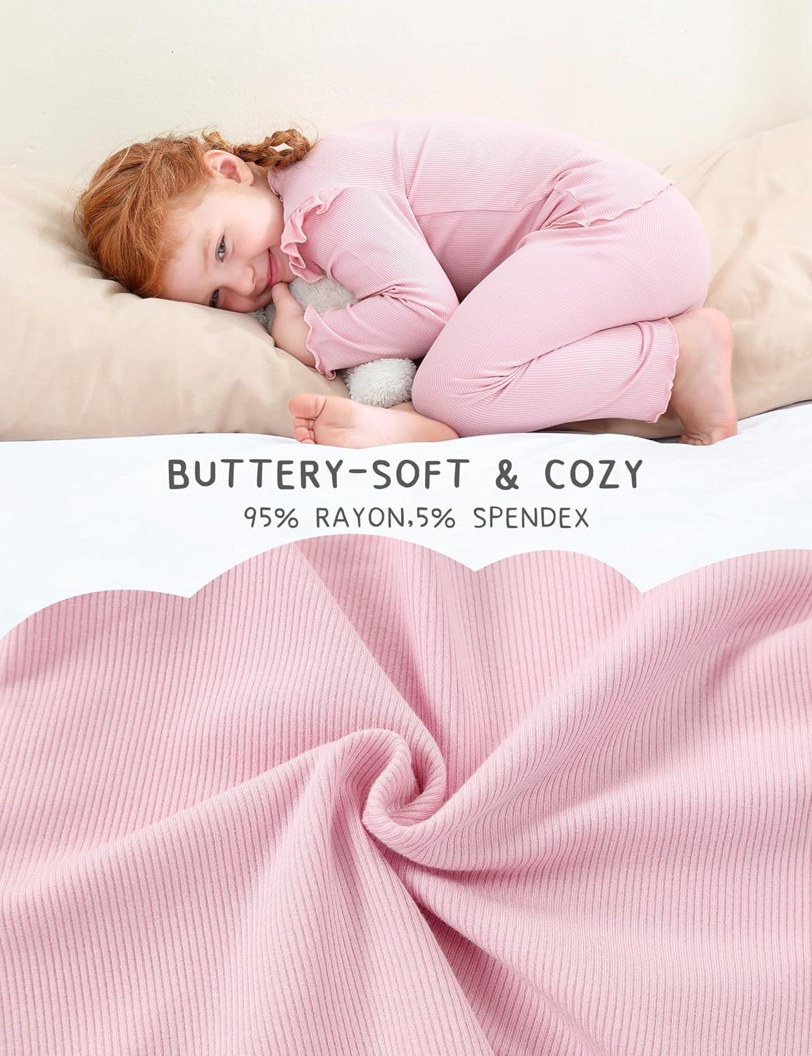 imageDIPUG Toddler Baby Pajamas Long Sleeve Ruffle Pajama Set for Girls Kids Solid Pjs Soft Sleepwear 12M7YPink