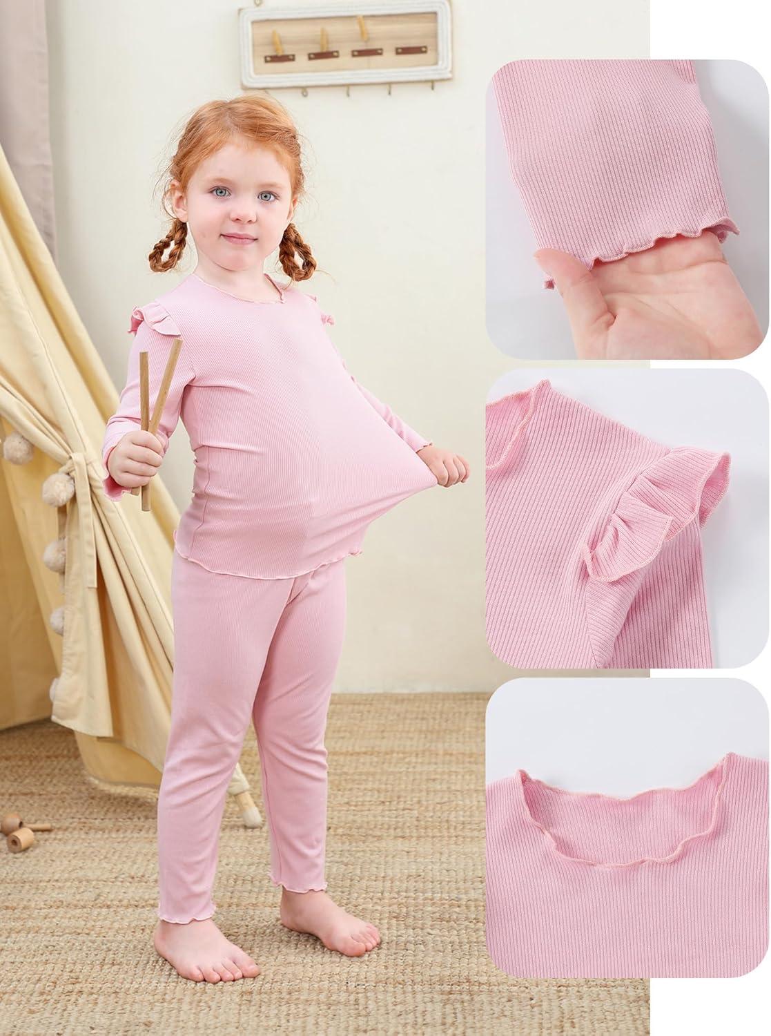 imageDIPUG Toddler Baby Pajamas Long Sleeve Ruffle Pajama Set for Girls Kids Solid Pjs Soft Sleepwear 12M7YPink