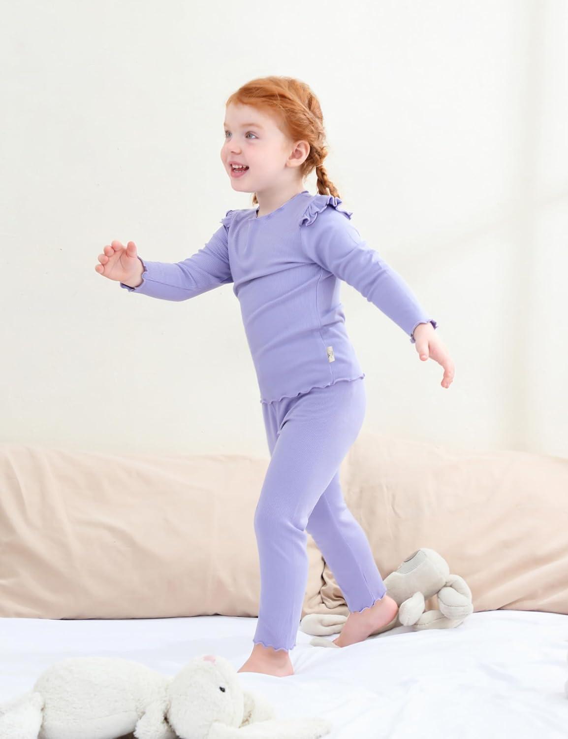 imageDIPUG Toddler Baby Pajamas Long Sleeve Ruffle Pajama Set for Girls Kids Solid Pjs Soft Sleepwear 12M7YPurple