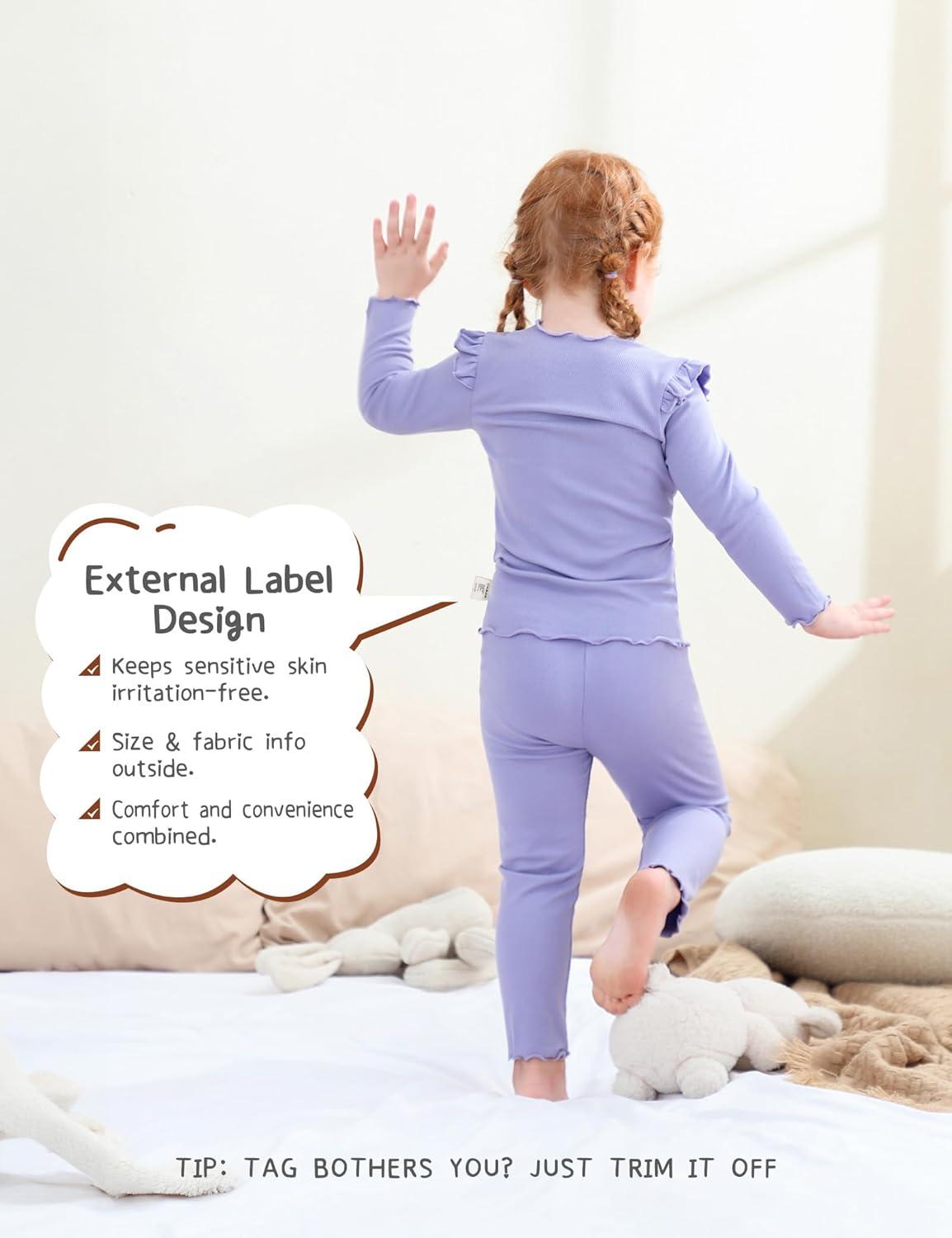 imageDIPUG Toddler Baby Pajamas Long Sleeve Ruffle Pajama Set for Girls Kids Solid Pjs Soft Sleepwear 12M7YPurple