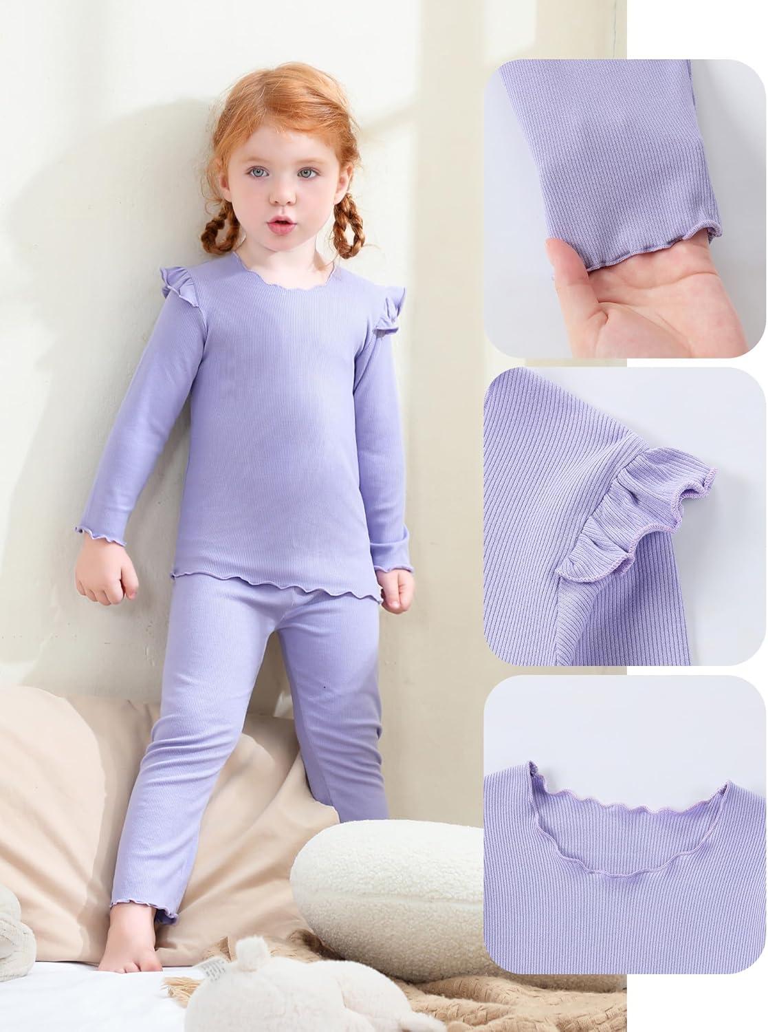 imageDIPUG Toddler Baby Pajamas Long Sleeve Ruffle Pajama Set for Girls Kids Solid Pjs Soft Sleepwear 12M7YPurple