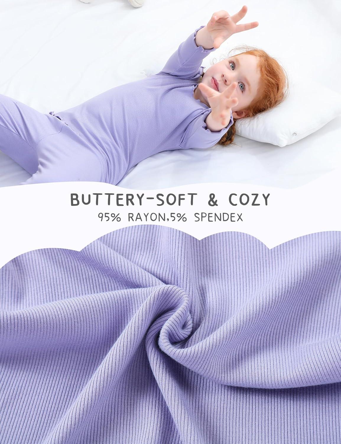 imageDIPUG Toddler Baby Pajamas Long Sleeve Ruffle Pajama Set for Girls Kids Solid Pjs Soft Sleepwear 12M7YPurple