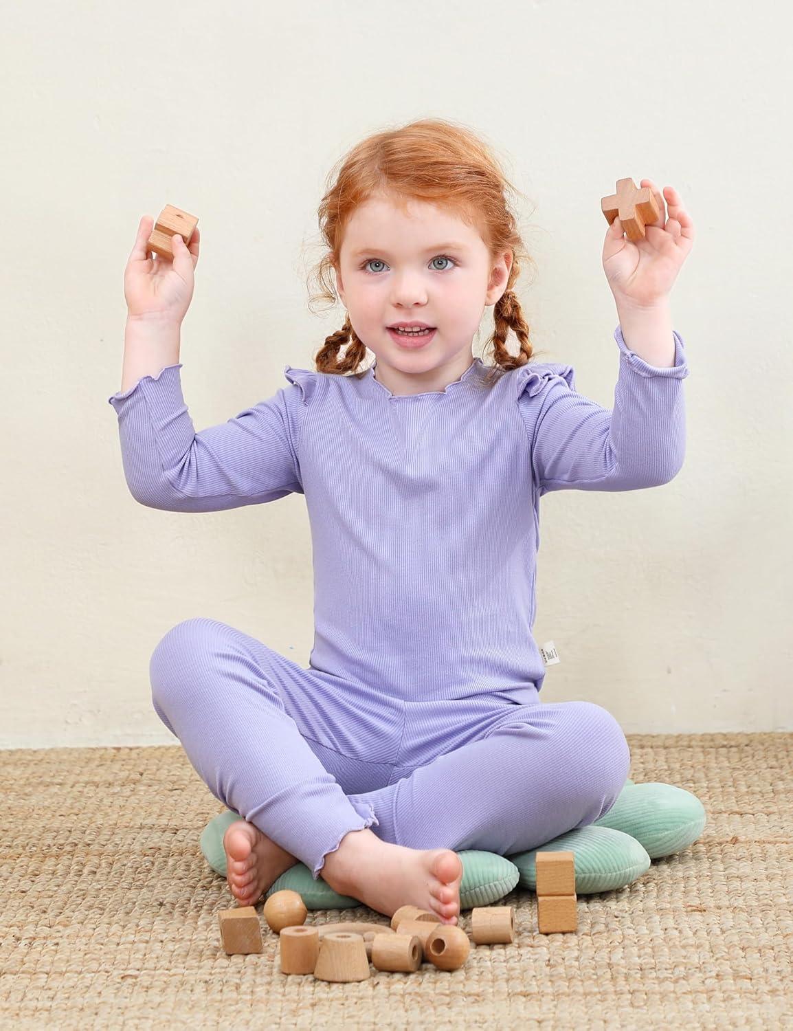 imageDIPUG Toddler Baby Pajamas Long Sleeve Ruffle Pajama Set for Girls Kids Solid Pjs Soft Sleepwear 12M7YPurple