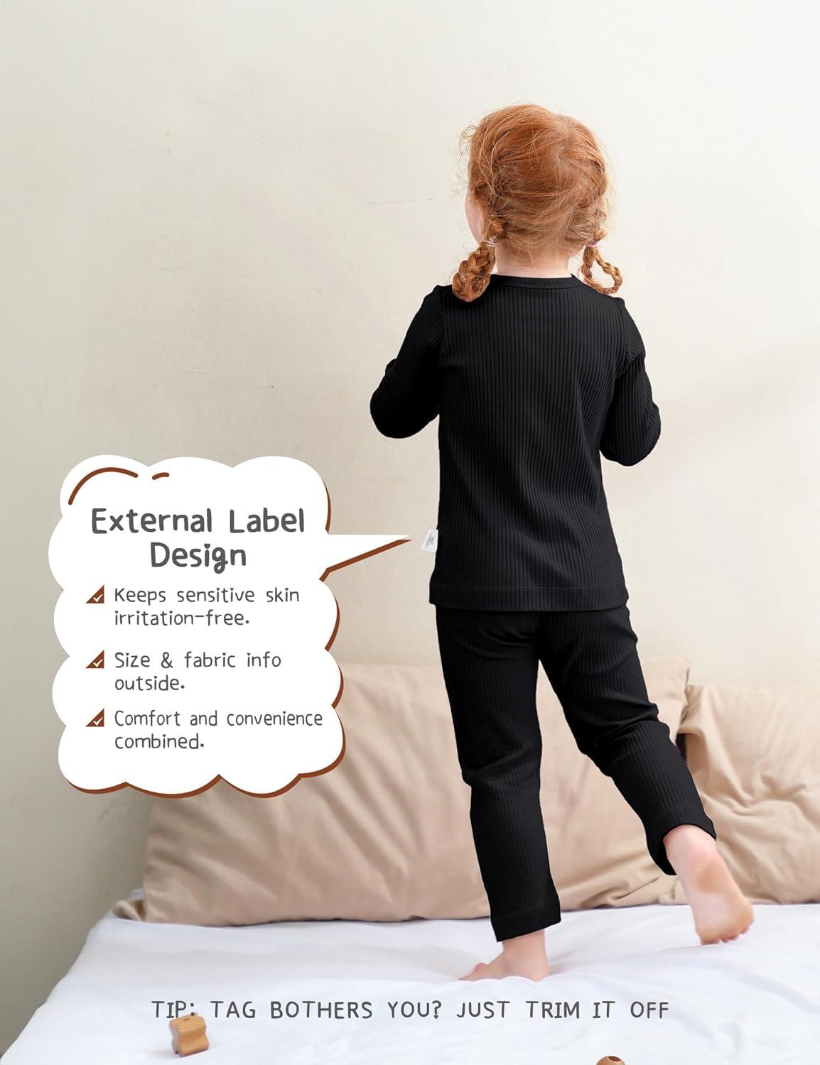 imageDIPUG Toddler Pajamas Cotton FullButton Kids Long Sleeve Pjs Girls Solid Sleepwear Set 12M7YBlack