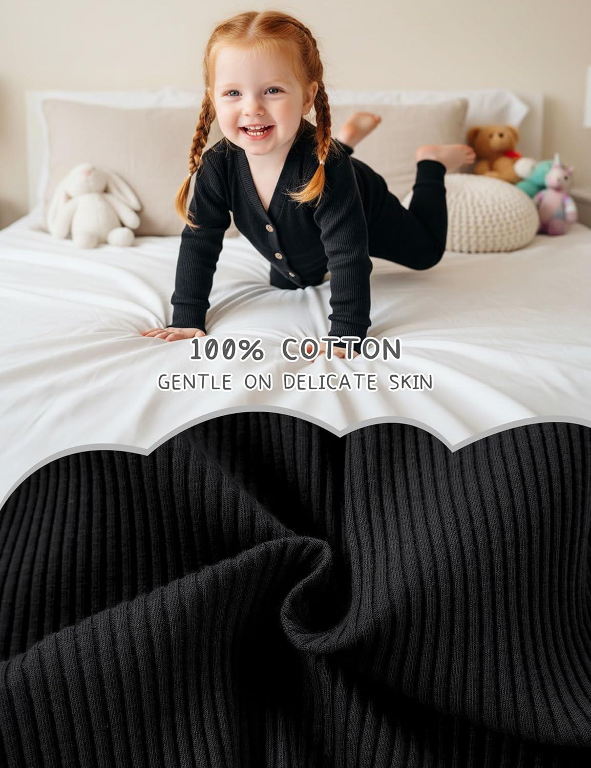 imageDIPUG Toddler Pajamas Cotton FullButton Kids Long Sleeve Pjs Girls Solid Sleepwear Set 12M7YBlack