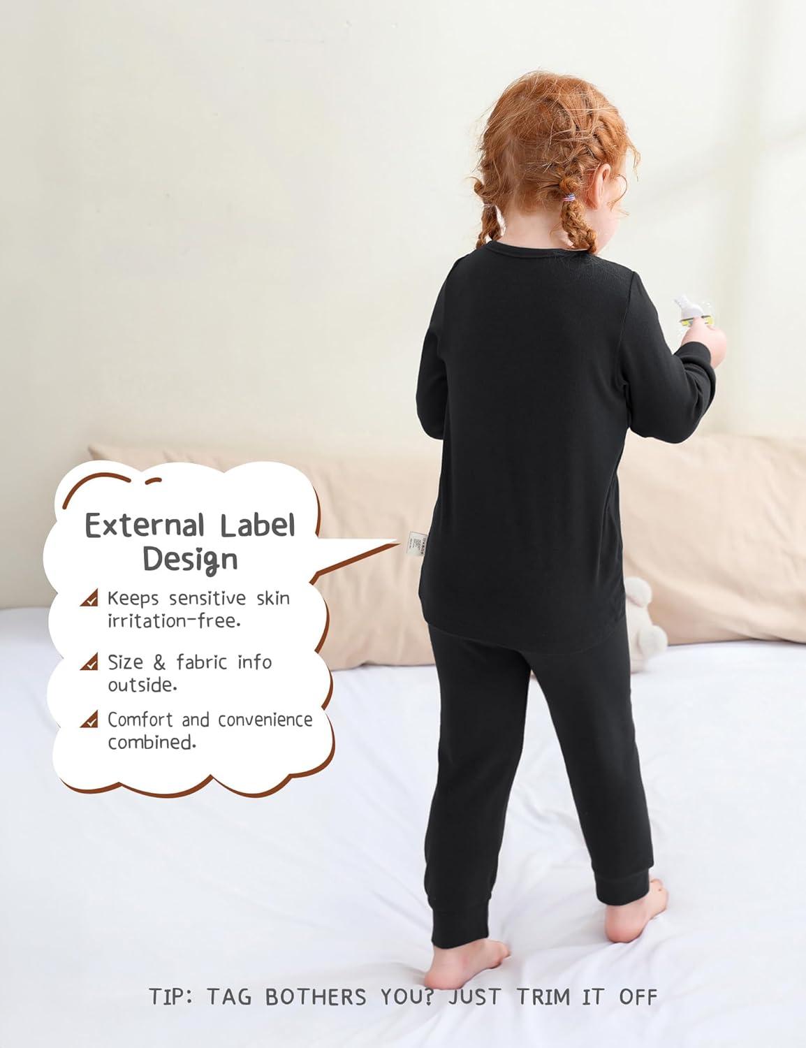 imageDIPUG Toddler Pajamas Long Sleeve HalfButton Girls Pajama Set Kids Solid Pjs Boys Soft Sleepwear 12M7YBlack