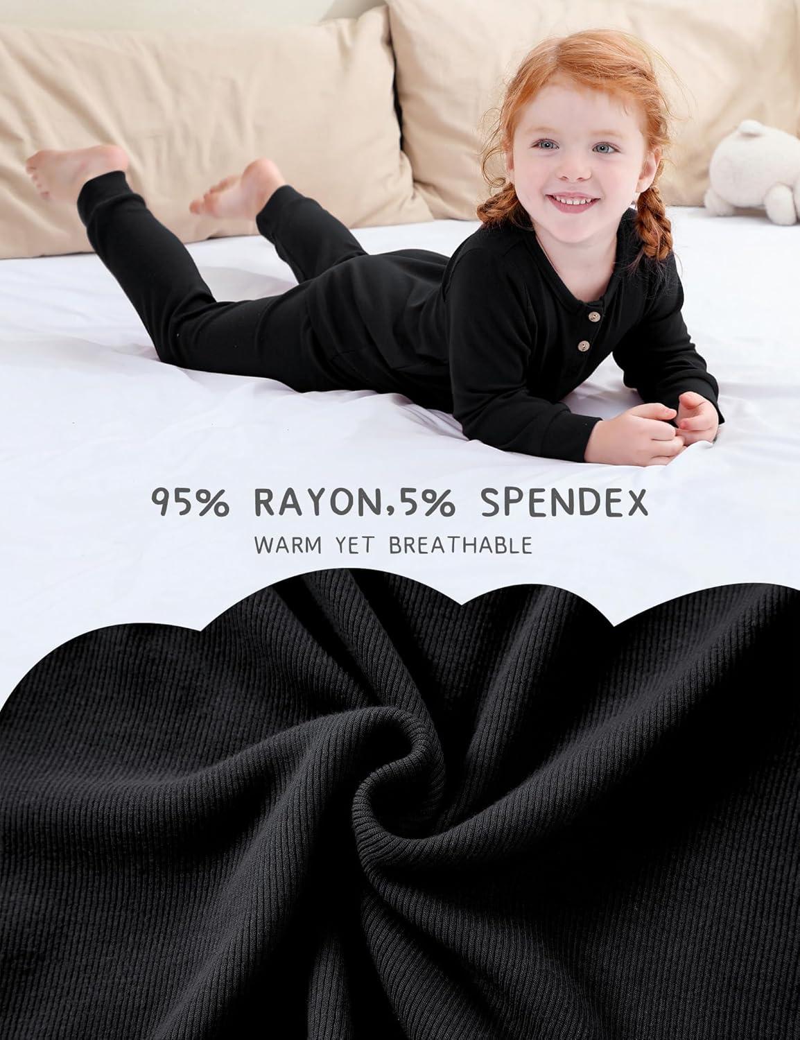 imageDIPUG Toddler Pajamas Long Sleeve HalfButton Girls Pajama Set Kids Solid Pjs Boys Soft Sleepwear 12M7YBlack
