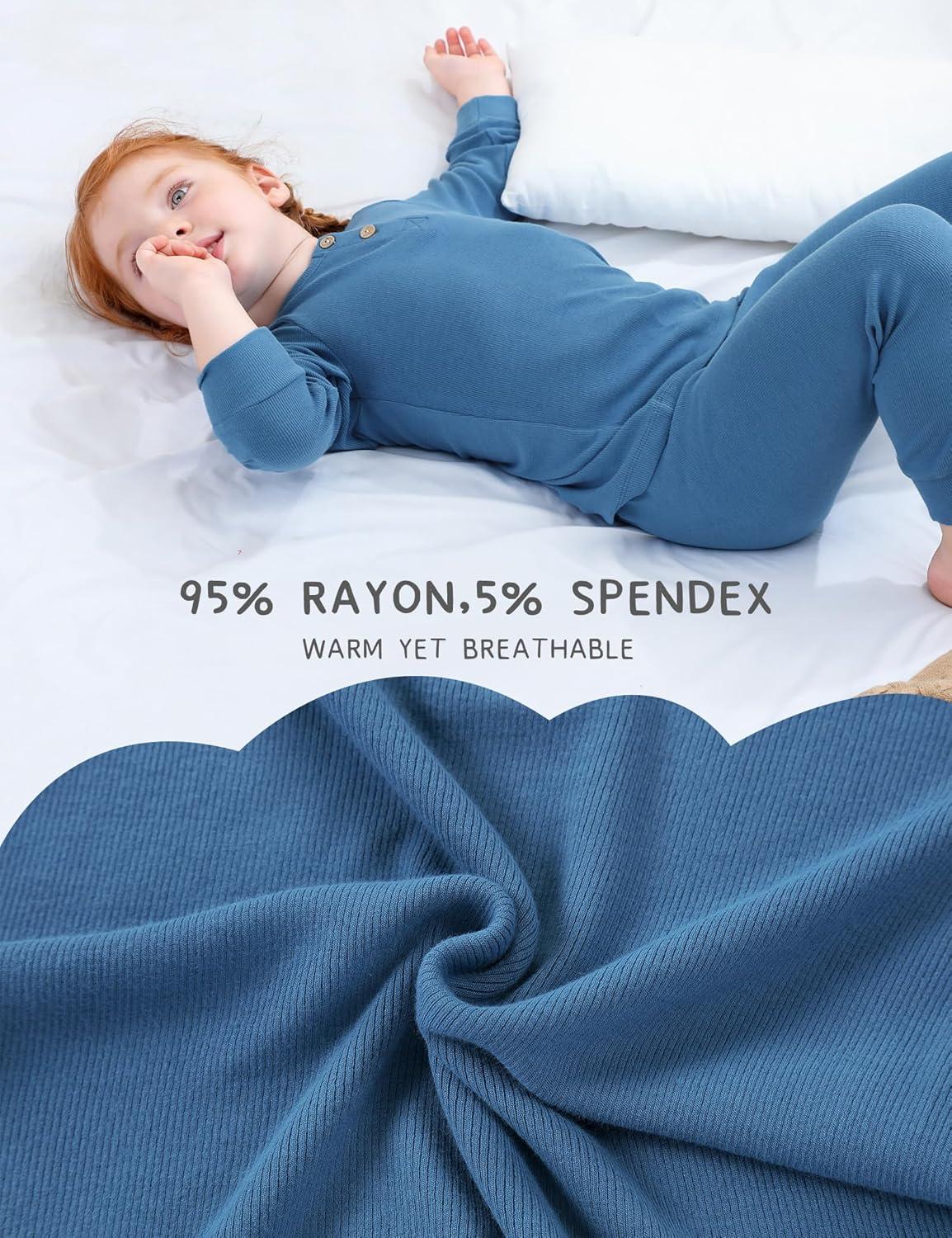 imageDIPUG Toddler Pajamas Long Sleeve HalfButton Girls Pajama Set Kids Solid Pjs Boys Soft Sleepwear 12M7YBlue