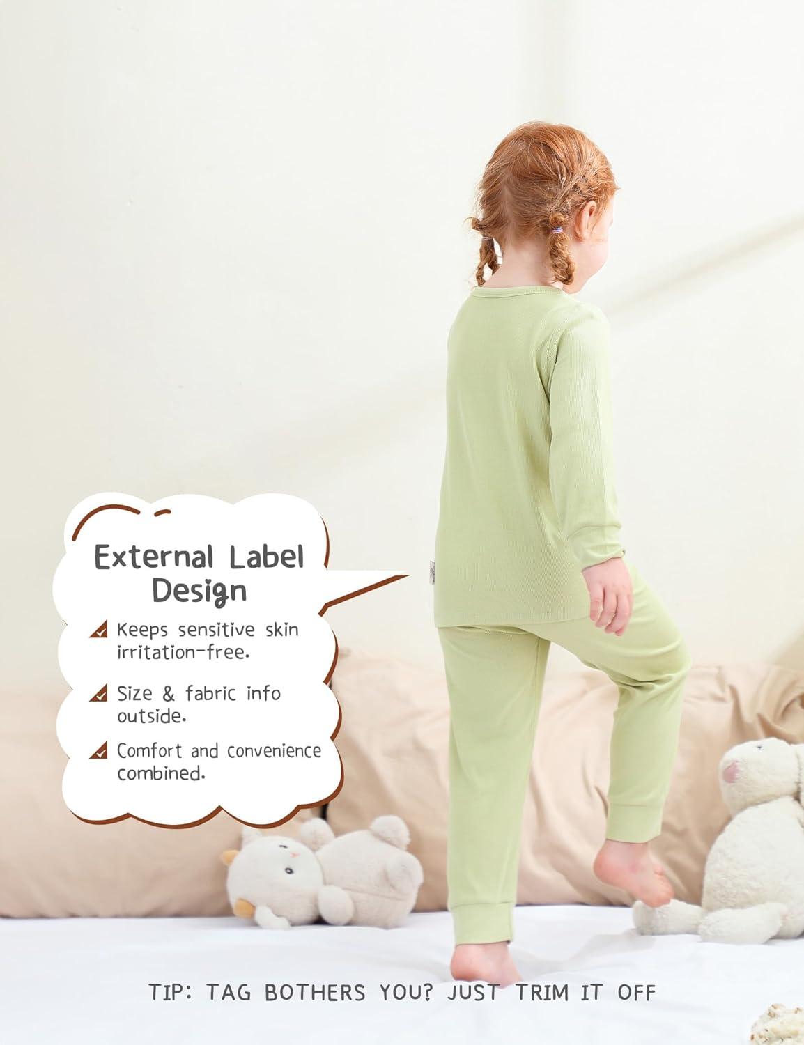 imageDIPUG Toddler Pajamas Long Sleeve HalfButton Girls Pajama Set Kids Solid Pjs Boys Soft Sleepwear 12M7YGreen