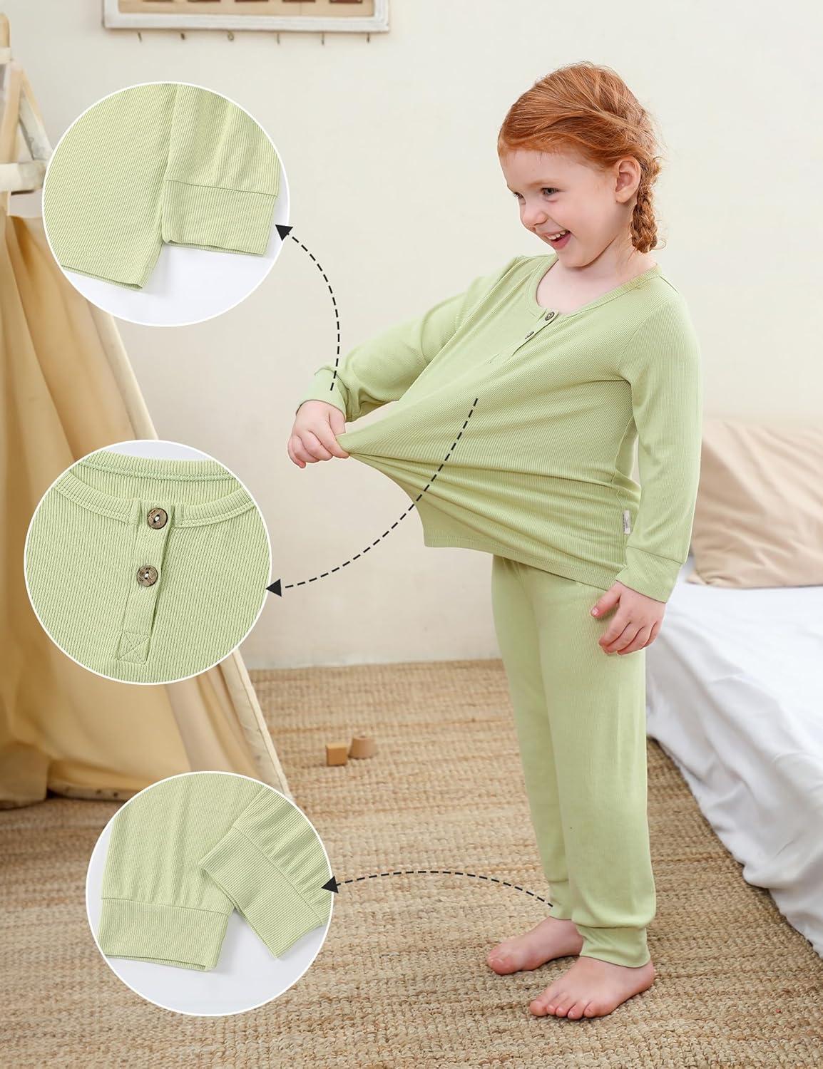 imageDIPUG Toddler Pajamas Long Sleeve HalfButton Girls Pajama Set Kids Solid Pjs Boys Soft Sleepwear 12M7YGreen