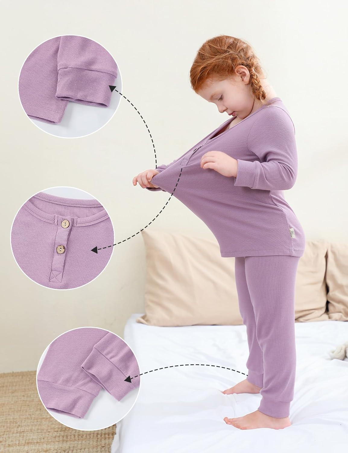 imageDIPUG Toddler Pajamas Long Sleeve HalfButton Girls Pajama Set Kids Solid Pjs Boys Soft Sleepwear 12M7YPurple
