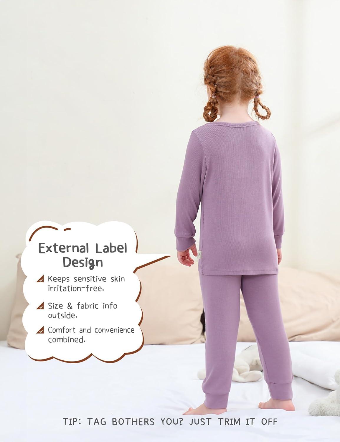 imageDIPUG Toddler Pajamas Long Sleeve HalfButton Girls Pajama Set Kids Solid Pjs Boys Soft Sleepwear 12M7YPurple