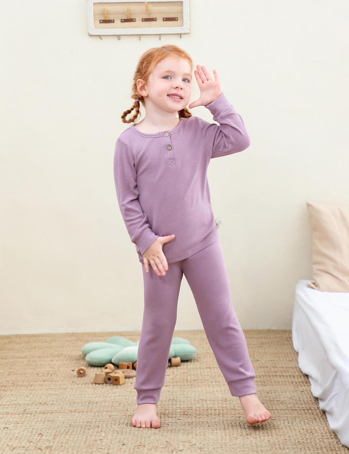 imageDIPUG Toddler Pajamas Long Sleeve HalfButton Girls Pajama Set Kids Solid Pjs Boys Soft Sleepwear 12M7YPurple