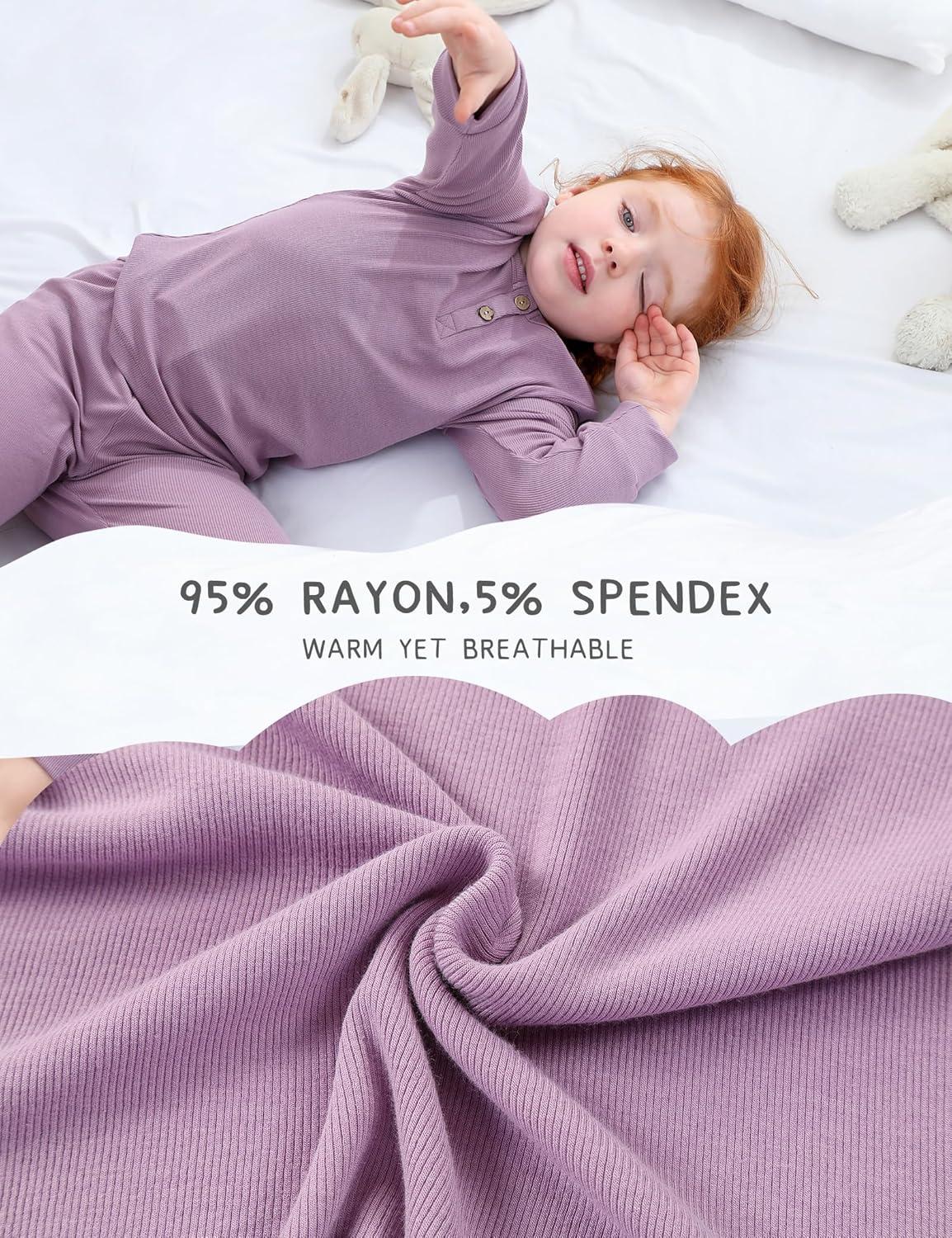 imageDIPUG Toddler Pajamas Long Sleeve HalfButton Girls Pajama Set Kids Solid Pjs Boys Soft Sleepwear 12M7YPurple