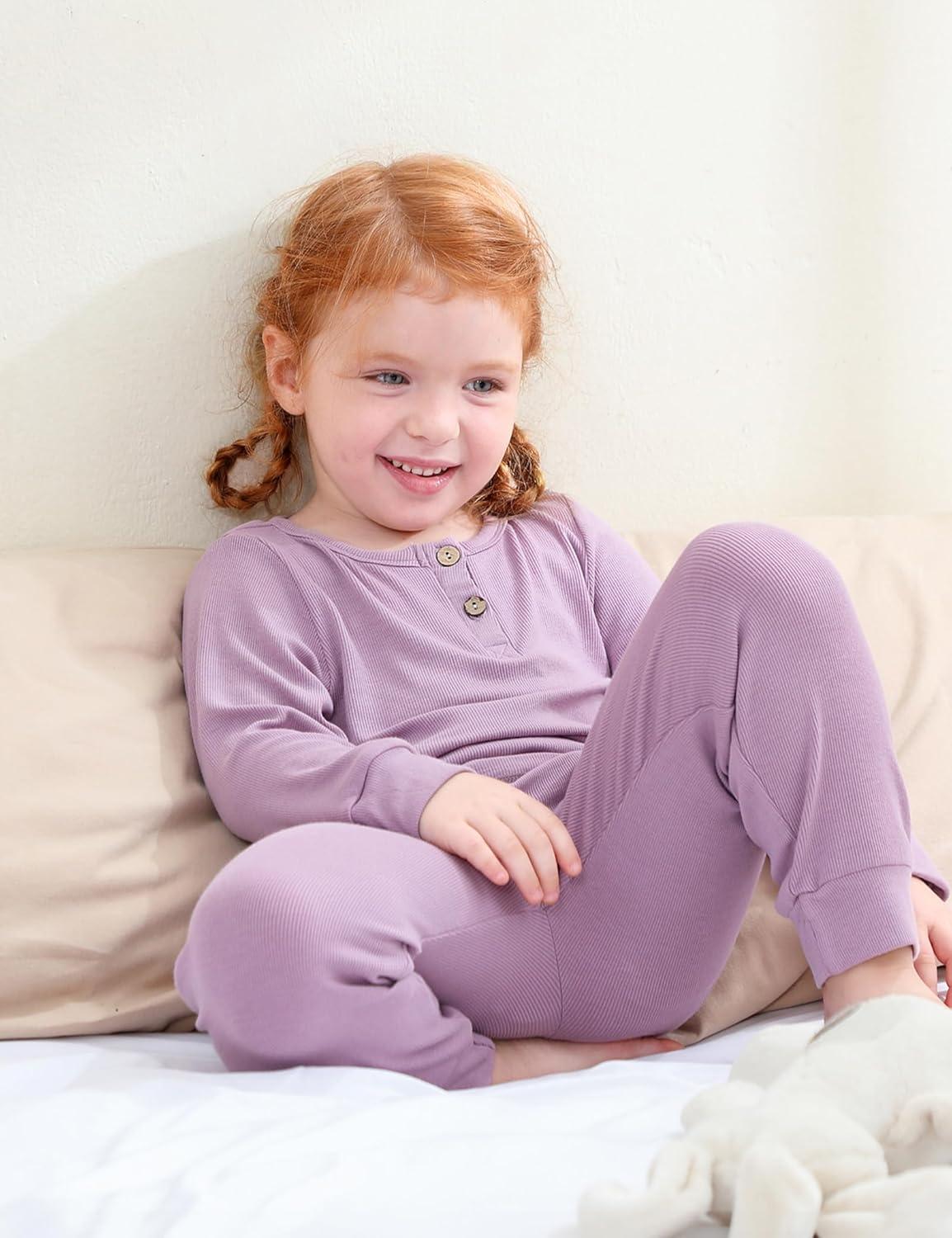 imageDIPUG Toddler Pajamas Long Sleeve HalfButton Girls Pajama Set Kids Solid Pjs Boys Soft Sleepwear 12M7YPurple