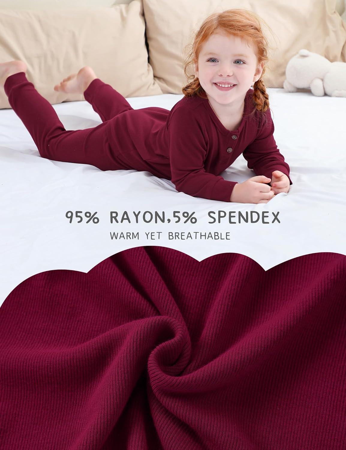 imageDIPUG Toddler Pajamas Long Sleeve HalfButton Girls Pajama Set Kids Solid Pjs Boys Soft Sleepwear 12M7YRose Red