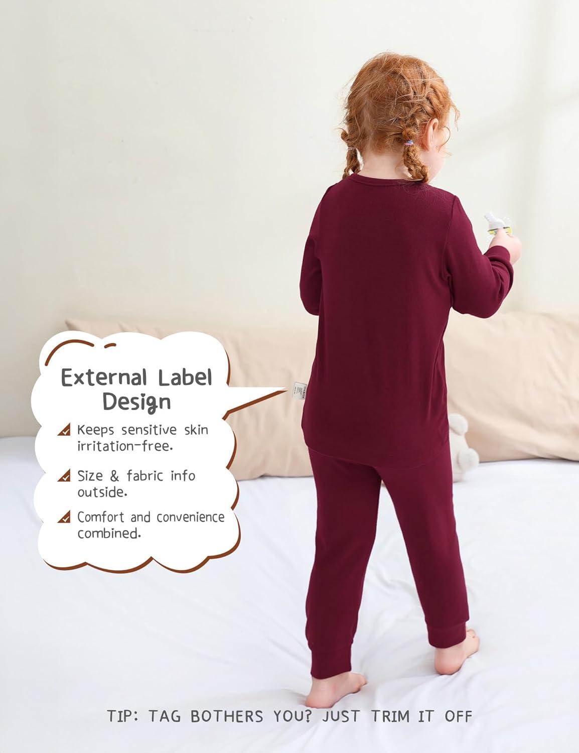 imageDIPUG Toddler Pajamas Long Sleeve HalfButton Girls Pajama Set Kids Solid Pjs Boys Soft Sleepwear 12M7YRose Red