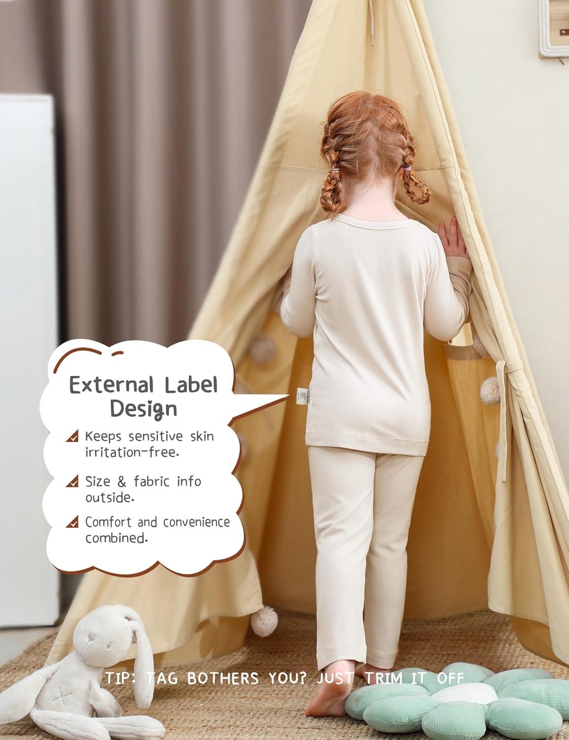 imageDIPUG Toddler Pajamas Long Sleeve Pajama Set for Kids Girls Pjs Boys Solid Soft Sleepwear 12M7YBeige