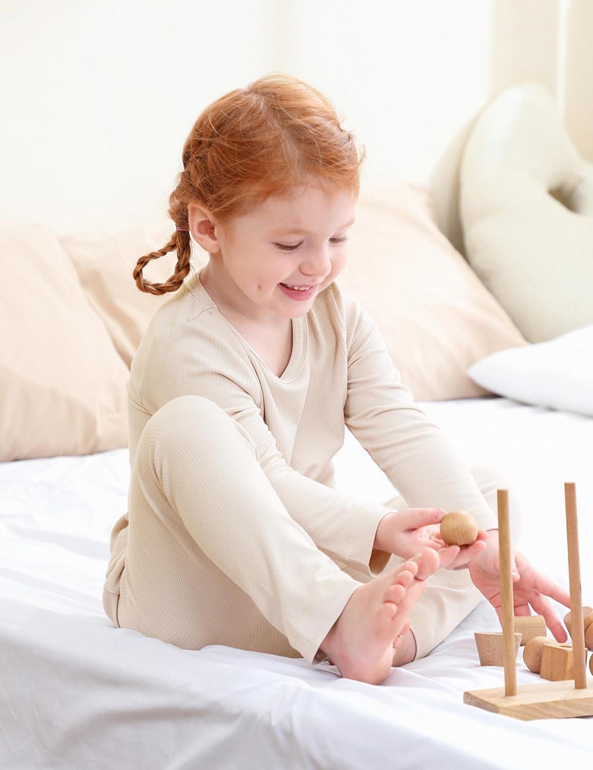 imageDIPUG Toddler Pajamas Long Sleeve Pajama Set for Kids Girls Pjs Boys Solid Soft Sleepwear 12M7YBeige