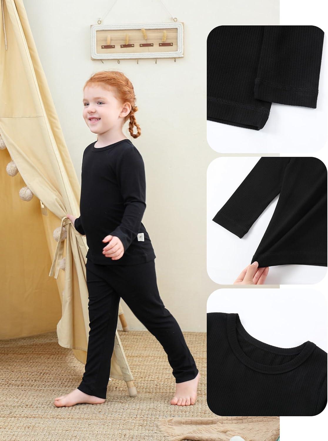 imageDIPUG Toddler Pajamas Long Sleeve Pajama Set for Kids Girls Pjs Boys Solid Soft Sleepwear 12M7YBlack