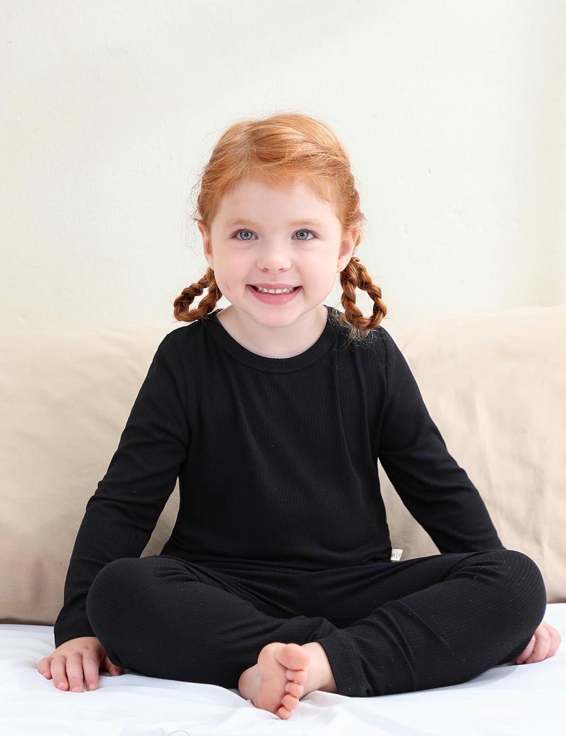 imageDIPUG Toddler Pajamas Long Sleeve Pajama Set for Kids Girls Pjs Boys Solid Soft Sleepwear 12M7YBlack