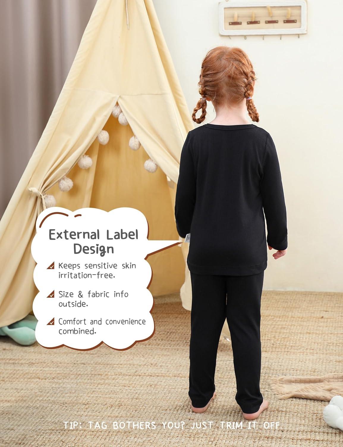 imageDIPUG Toddler Pajamas Long Sleeve Pajama Set for Kids Girls Pjs Boys Solid Soft Sleepwear 12M7YBlack