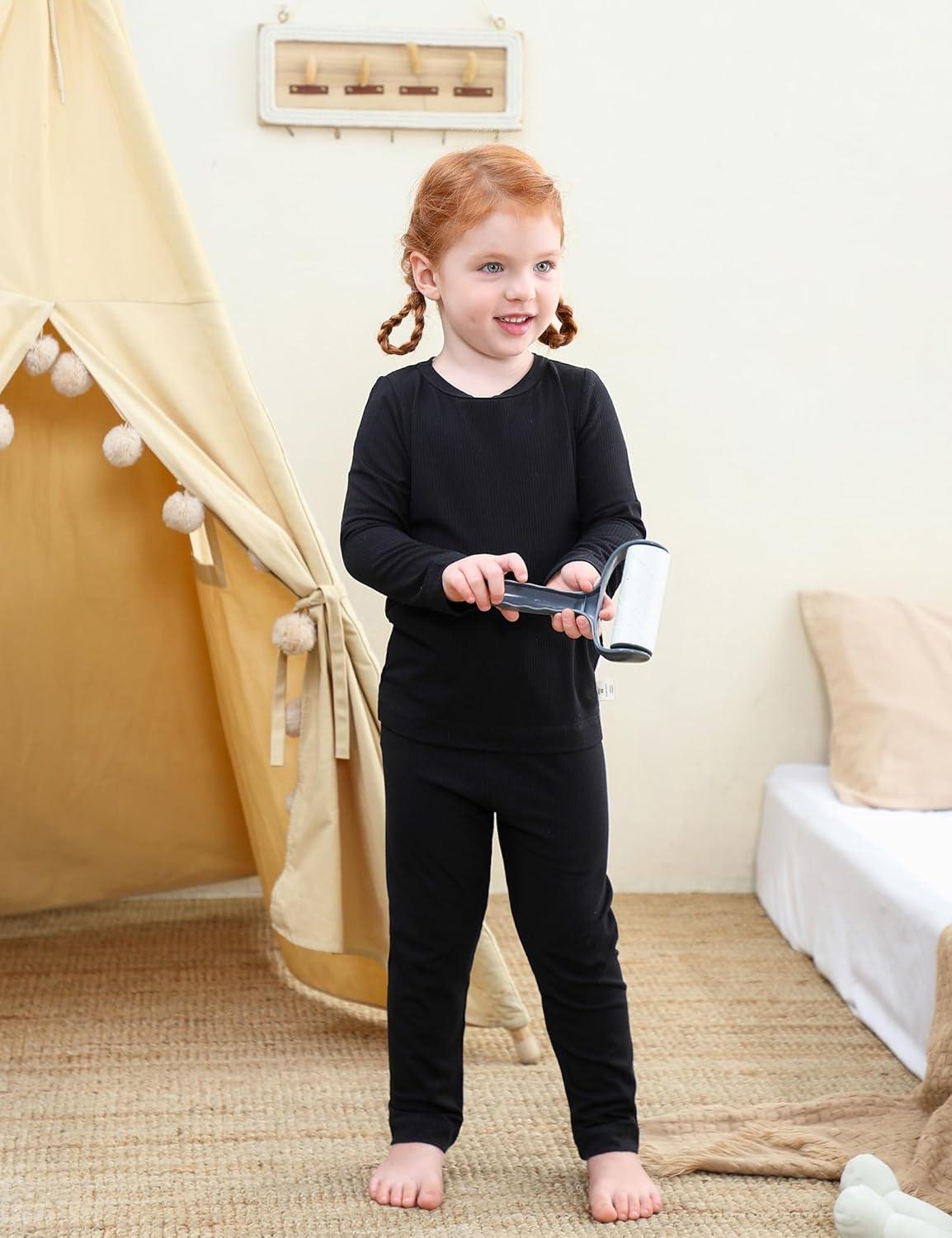 imageDIPUG Toddler Pajamas Long Sleeve Pajama Set for Kids Girls Pjs Boys Solid Soft Sleepwear 12M7YBlack