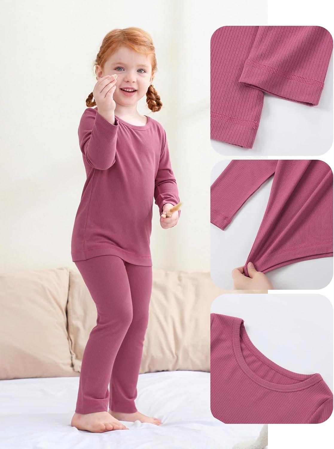 imageDIPUG Toddler Pajamas Long Sleeve Pajama Set for Kids Girls Pjs Boys Solid Soft Sleepwear 12M7YMaroon