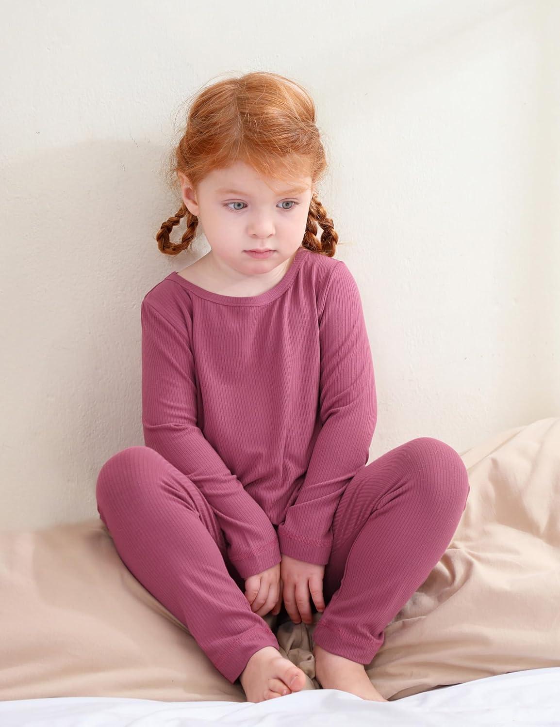 imageDIPUG Toddler Pajamas Long Sleeve Pajama Set for Kids Girls Pjs Boys Solid Soft Sleepwear 12M7YMaroon