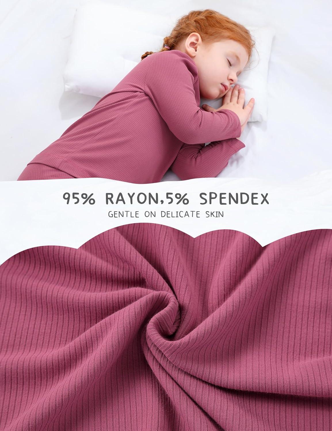 imageDIPUG Toddler Pajamas Long Sleeve Pajama Set for Kids Girls Pjs Boys Solid Soft Sleepwear 12M7YMaroon