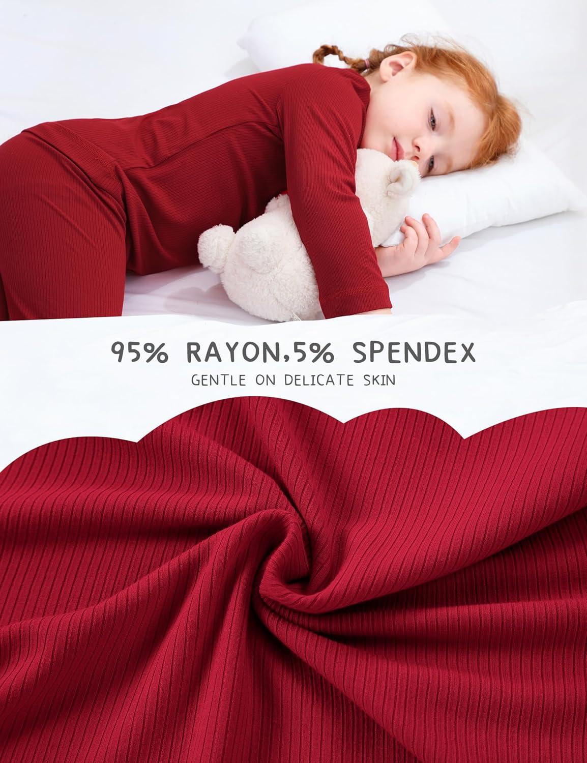 imageDIPUG Toddler Pajamas Long Sleeve Pajama Set for Kids Girls Pjs Boys Solid Soft Sleepwear 12M7YRed