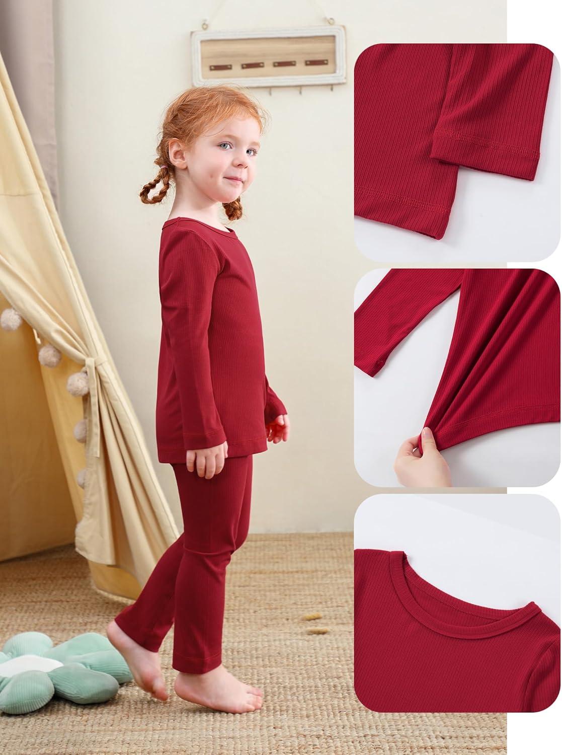 imageDIPUG Toddler Pajamas Long Sleeve Pajama Set for Kids Girls Pjs Boys Solid Soft Sleepwear 12M7YRed