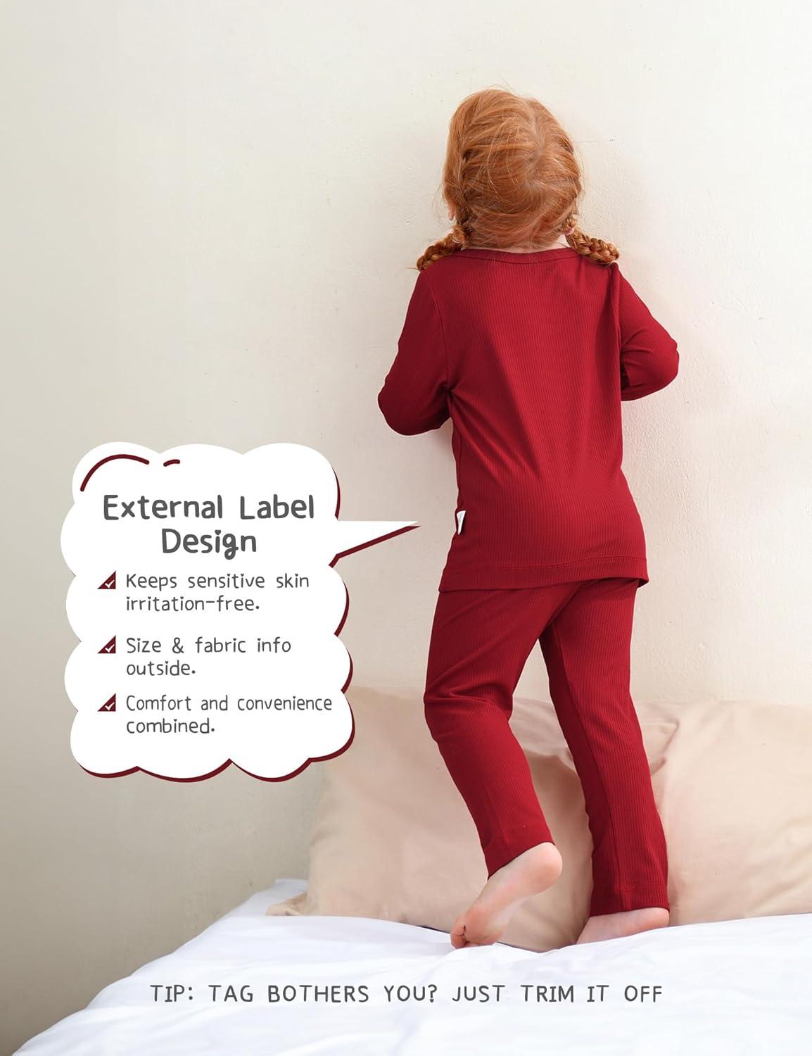 imageDIPUG Toddler Pajamas Long Sleeve Pajama Set for Kids Girls Pjs Boys Solid Soft Sleepwear 12M7YRed