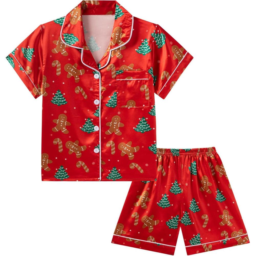 imageDIPUG Girls Pajamas Satin Pajama Set Silk Pjs Short Sleeve SleepwearChristmas Gingerbread