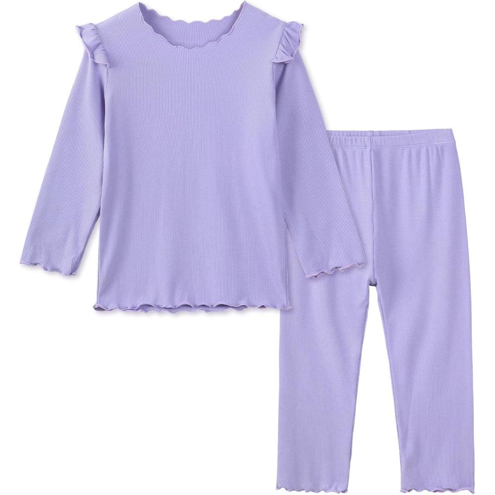 imageDIPUG Toddler Baby Pajamas Long Sleeve Ruffle Pajama Set for Girls Kids Solid Pjs Soft Sleepwear 12M7YPurple