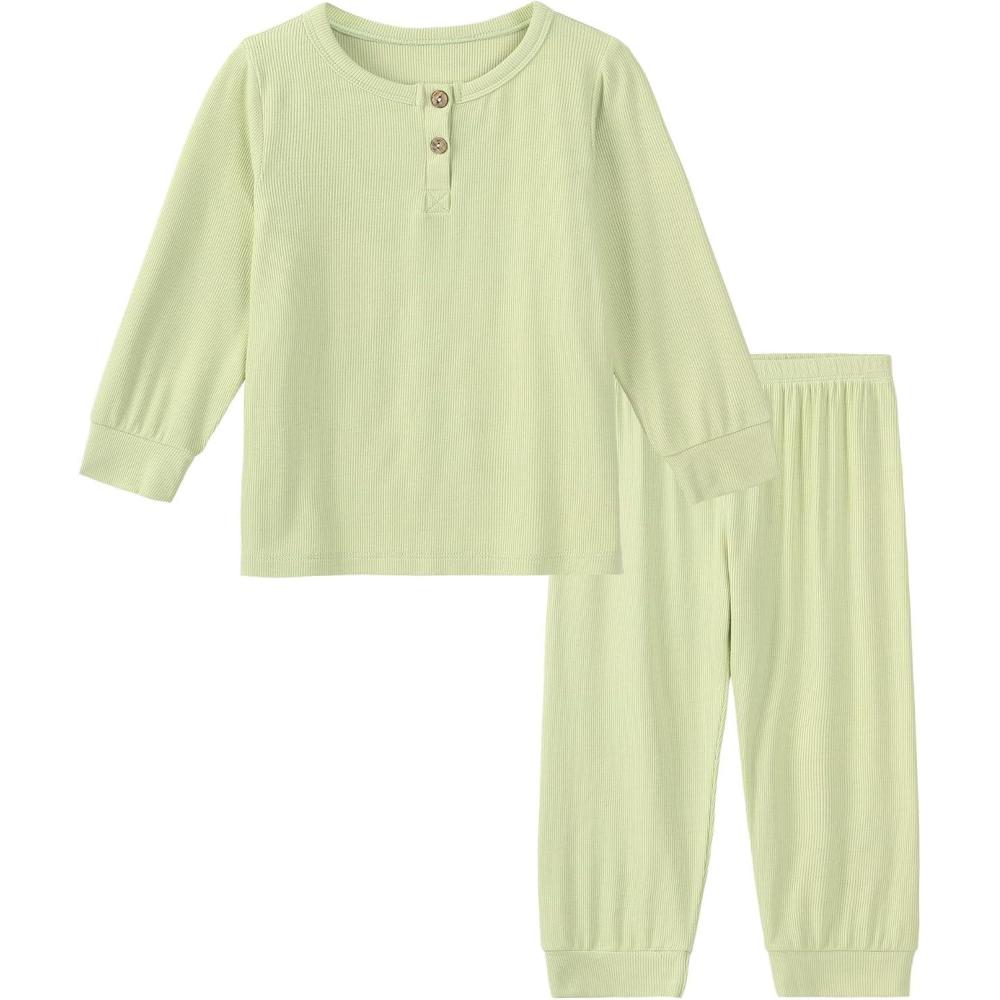 imageDIPUG Toddler Pajamas Long Sleeve HalfButton Girls Pajama Set Kids Solid Pjs Boys Soft Sleepwear 12M7YGreen