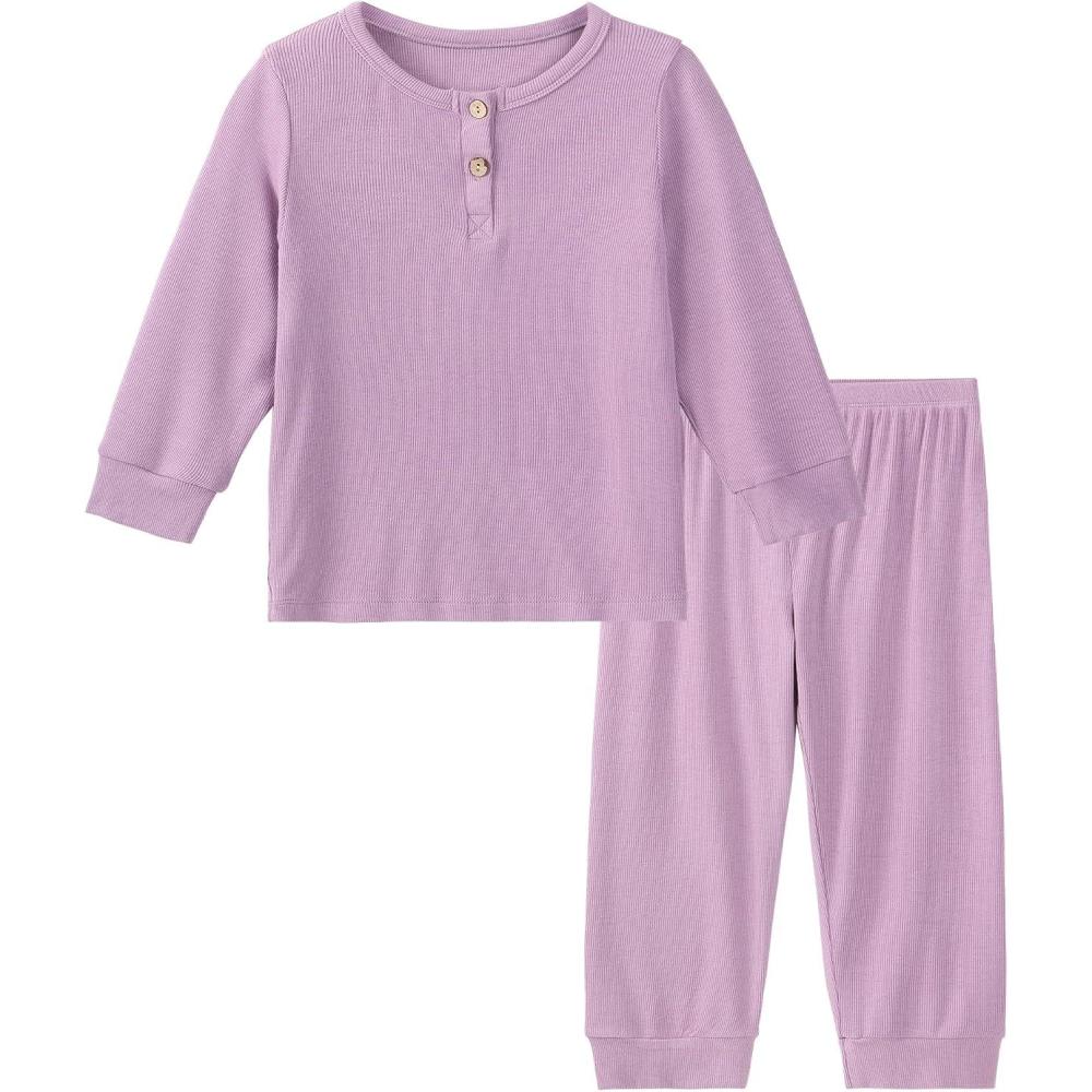 imageDIPUG Toddler Pajamas Long Sleeve HalfButton Girls Pajama Set Kids Solid Pjs Boys Soft Sleepwear 12M7YPurple