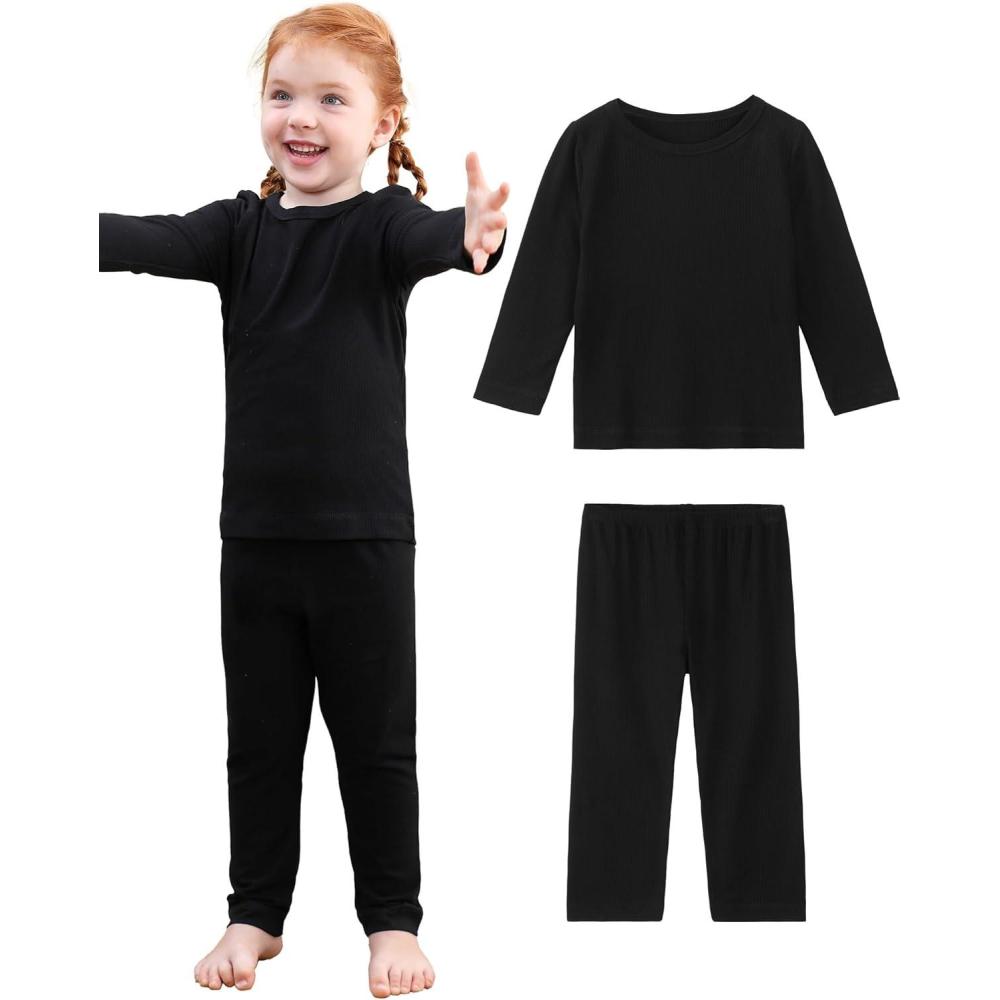 imageDIPUG Toddler Pajamas Long Sleeve Pajama Set for Kids Girls Pjs Boys Solid Soft Sleepwear 12M7YBlack
