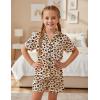 imageDIPUG Girls Pajamas Satin Pajama Set Silk Pjs Short Sleeve SleepwearHeart Leopard