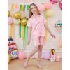 imageDIPUG Girls Pajamas Satin Pajama Set Silk Pjs Short Sleeve SleepwearJacquard Light Pink