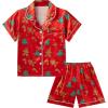 imageDIPUG Girls Pajamas Satin Pajama Set Silk Pjs Short Sleeve SleepwearChristmas Gingerbread