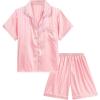 imageDIPUG Girls Pajamas Satin Pajama Set Silk Pjs Short Sleeve SleepwearJacquard Light Pink