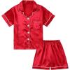 imageDIPUG Girls Pajamas Satin Pajama Set Silk Pjs Short Sleeve SleepwearRed