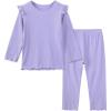 imageDIPUG Toddler Baby Pajamas Long Sleeve Ruffle Pajama Set for Girls Kids Solid Pjs Soft Sleepwear 12M7YPurple