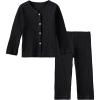 imageDIPUG Toddler Pajamas Cotton FullButton Kids Long Sleeve Pjs Girls Solid Sleepwear Set 12M7YBlack
