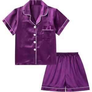 imageDIPUG Girls Pajamas Satin Pajama Set Silk Pjs Short Sleeve SleepwearMiddle Purple